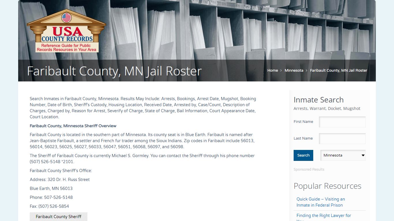 Faribault County, MN Jail Roster | Name Search